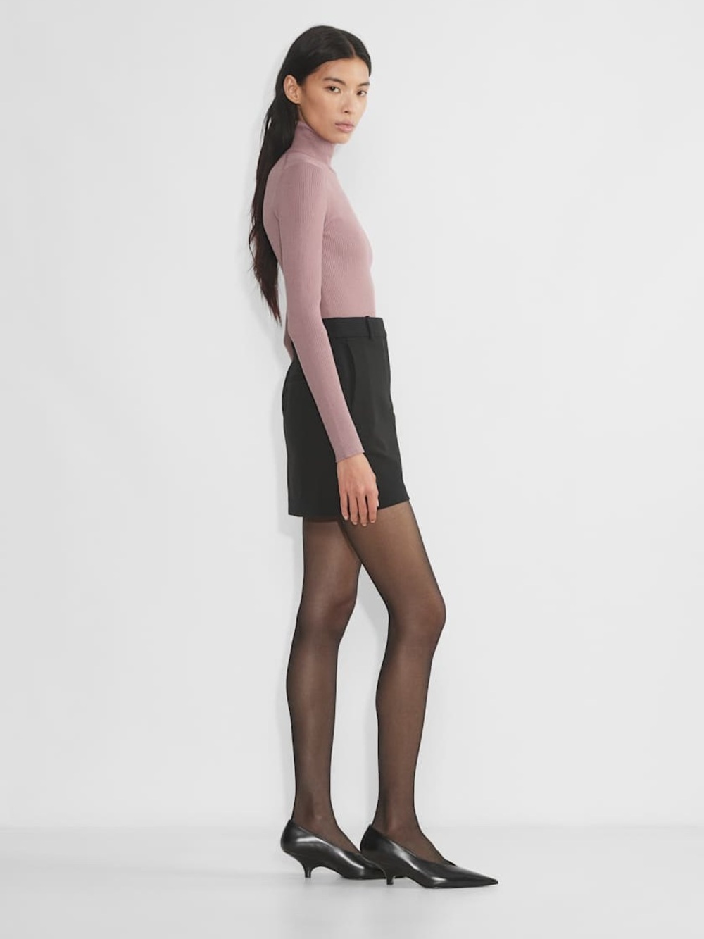 Aritzia Babaton Compel Turtleneck Sweater Red Willow Mauve Pink Ribbed S New - Picture 2 of 11